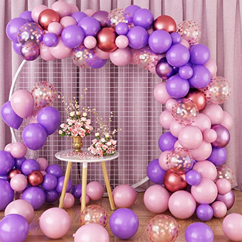 Purple Pink Balloon Arch Kit, Balloon Garland 80PCS Latex Birthday Party Decorations Including Metallic Purple Red Balloons & Rose Gold Confetti Balloons for Birthday Baby Bridal Shower Party Supplies