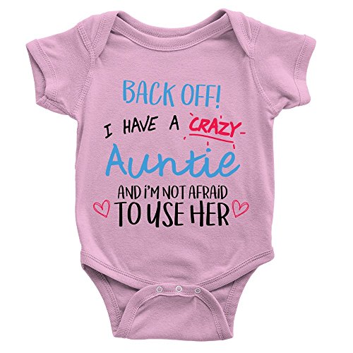 Back Off I Have A Crazy Auntie Babygrow 3-6m Pink Funny New Baby Arrival Aunt Gift Present