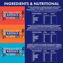 Load image into Gallery viewer, Adonis Keto Bars Mixed Box (20 Bars) | All 5 Flavours of High Protein Bars &amp; Nut Bars | Vegan &amp; Keto-Friendly | 100% Natural | Low Sugar, Calorie &amp; Carb for Weight Loss | Ideal for Breakfast
