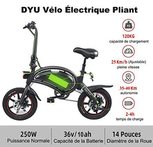 Load image into Gallery viewer, DYU Folding Electric Bike, 14 inch Portable E-bike, Smart Electric Bicycle with Pedal Assist, 3 Riding Modes City EBike with Battery Indicator, Height Adjustable, Compact Portable, Unisex Adult
