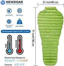 Load image into Gallery viewer, NewDoar Urltra-Light Goose Down Sleeping Bag Spring Autumn Urltra-compactable Sleeping Bag Mummy Sleeping Bag for Hiking, Backpacking and Camping-Green Regular
