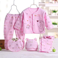 Load image into Gallery viewer, Infant Baby Boy Girl Clothes Outfits, 5Pcs Sleepwear Set Long Sleeve Tops+Hat+2Pcs Pants+Bib Clothes Set Gift for 0-3 Months Newborn (Pink)
