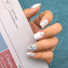 Load image into Gallery viewer, Sethexy White False Nail Glossy Squoval Fake Nails Glitter Rhinestone Nails with Glue 24Pcs Bling Acrylic Press on Nail Tips for Women and Girls
