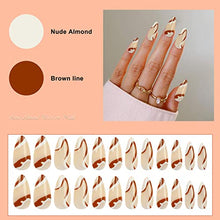 Load image into Gallery viewer, 24Pcs French Almond Nails Brown White Graffiti Acrylic Nails Artificial Stiletto Nails Art Decoration Press on Nail Tips Women Girls
