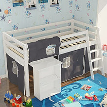 Load image into Gallery viewer, HUIJK Bunk Bed Kids Cabin Bed Frame Mid Sleeper With Play Tent Ladder and SIDE BOOKSHELF Bunk Bed
