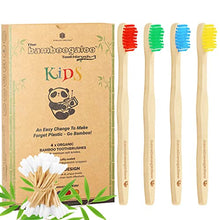 Load image into Gallery viewer, BAMBOOGALOO Kids Bamboo Toothbrush Set - 4 Pack Organic Rainbow Kids Toothbrushes &amp; Ultra-Soft Cotton Swabs - Bamboo Wooden Toothbrush with Soft &amp; Gentle BPA-Free Bristles - Plastic-Free Packaging
