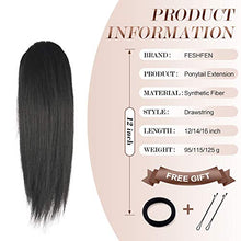 Load image into Gallery viewer, FESHFEN Straight Drawstring Ponytail Extension 12 inch Natural Synthetic Hairpieces Clip in Ponytails Extension for Women Girls, Natural Black
