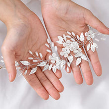 Load image into Gallery viewer, Unicra Bride Wedding Hair Vine Silver Floral Headpiece Pearl Bridal Headband Leaf Hair Accessories for Women and Girls
