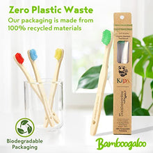 Load image into Gallery viewer, BAMBOOGALOO Kids Bamboo Toothbrush Set - 4 Pack Organic Rainbow Kids Toothbrushes &amp; Ultra-Soft Cotton Swabs - Bamboo Wooden Toothbrush with Soft &amp; Gentle BPA-Free Bristles - Plastic-Free Packaging
