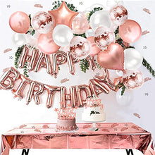 Load image into Gallery viewer, iZoeL Rose Gold Birthday Party Decoration for Girls Women Happy Birthday Banner, Rose Gold Fringe Curtain Foil Tablecloth, Heart Star Confetti Balloons and 10g Table Confetti
