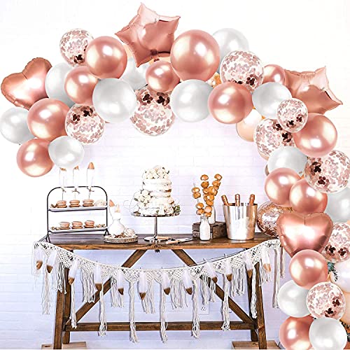iZoeL Rose Gold Balloon Arch Garland Kit for Girl Woman Birthday Party Decoration with Tape Strips Tie Tools Flower Clips Latex Confetti Foil Star Balloon - Anniversary Celebration Supplies