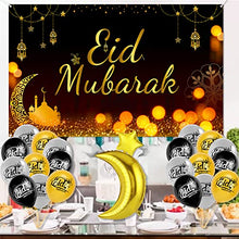 Load image into Gallery viewer, HOWAF Eid Mubarak Banner for Eid Mubarak Party Decoration Black Gold Fabric Photo Booth Backdrop Photography Background Banner for Garden Table Wall Muslim Ramadan Party Supplies Decorations
