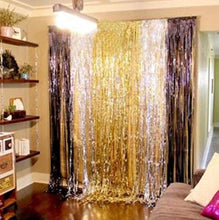 Load image into Gallery viewer, AILEXI 3 Pack Metallic Tinsel Curtains Foil Fringe Shimmer Streamers Curtain Door Window Decoration for Birthday Wedding Party Supplies 3ft*8ft - Black
