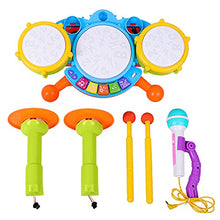 Load image into Gallery viewer, Kids Drum Set, Rabing Electric Musical Instruments Toys with 2 Drum Sticks, Beats Flash Light and Adjustable Microphone, Early Learning Birthday Gift for 3+ Years Old Boys and Girls, Multicolor
