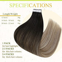 Load image into Gallery viewer, Easyouth Ombre Tape in Hair Extensions Balayage Hair Jet Black to Brown and Blonde Tape in Extensions 14 Inch 40g 20Pcs Tape Human Hair

