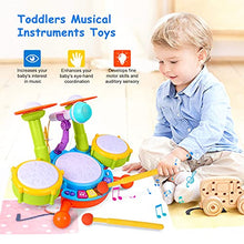 Load image into Gallery viewer, Kids Drum Set, Rabing Electric Musical Instruments Toys with 2 Drum Sticks, Beats Flash Light and Adjustable Microphone, Early Learning Birthday Gift for 3+ Years Old Boys and Girls, Multicolor
