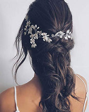 Load image into Gallery viewer, Unicra Bride Wedding Hair Vine Silver Floral Headpiece Pearl Bridal Headband Leaf Hair Accessories for Women and Girls
