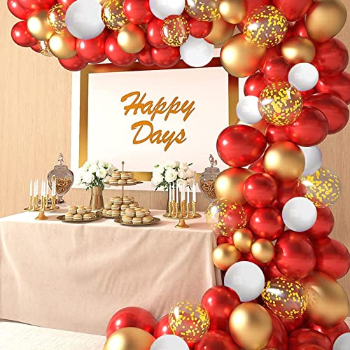 DUGEHO Balloon Arch Kit, 107 PCS Balloon Arch Garland Kit,Red and Gold Balloons ,Metal Balloons Decorations for Birthday Wedding Anniversary Party Graduation