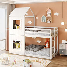 Load image into Gallery viewer, 3FT Bunk Bed Frame, 2 x Single Cabin Bed Frame 190 x 90cm - Mid-Sleeper with Tree house Canopy &amp; Ladder for Kids Childrens - No Mattress (White)
