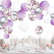 Load image into Gallery viewer, Balloon Arch Kit Pastel Purple White Silver Confetti Helium Latex Balloons Garland Pack 102 pcs with 16ft Tape Stripe &amp; Glue Dots for Girls Wedding Birthday Baby Shower Graduation Party Decorations
