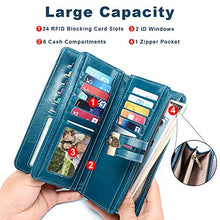 Load image into Gallery viewer, LUROON Ladies Leather Purse RFID Blocking Women Purses Large Capacity Card Wallet Ladies with 24 Credit Card Slots,Clutch Long Wallet with Zipper Pocket &amp; Wrist Strap (Blue)
