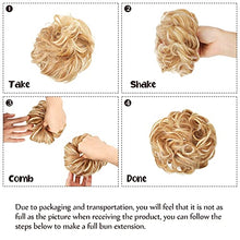 Load image into Gallery viewer, 3 Pieces Synthetic Bun Hairpiece Scrunchies Hair Bun Extensions Messy Curly Hair Scrunchies Hairpieces Synthetic Donut Updo Hair Pieces Synthetic Chignon with Elastic Rubber Band (Mixed Bleach Brown)
