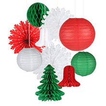 Load image into Gallery viewer, EASY JOY Retro Christmas Decorations Set, Snowflake Paper Fans Jingle Bell Xmas Tree Honeycomb, Hanging Ceiling Wall Decor Party Supplies Photo Back Drop, Set of 10
