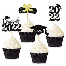 Load image into Gallery viewer, Blumomon 24Pcs Black Glitter Congrats Grad Cake Topper 2022 Graduation Party Decorations Supplies Graduation Cake Toppers Happy Graduation Party Decorations
