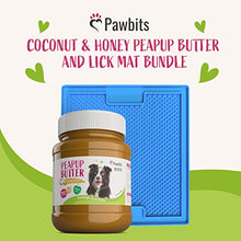 Load image into Gallery viewer, Lick Mat and 350g of Peanut Butter with Coconut and Honey Bundle for Dogs - Blue Licky Mat for Calm Eating, Slow Feeder Dog Mat with 100% Natural Protein Spreadable Smooth Peapup Butter

