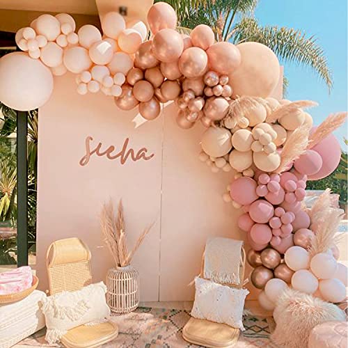 Balloon Arch Garland Kit, Blush Nude Apricot Double-Stuffed Latex Party Balloons for Retro Boho Wedding Baby Shower Bridal Engagement Anniversary Birthday Decorations…