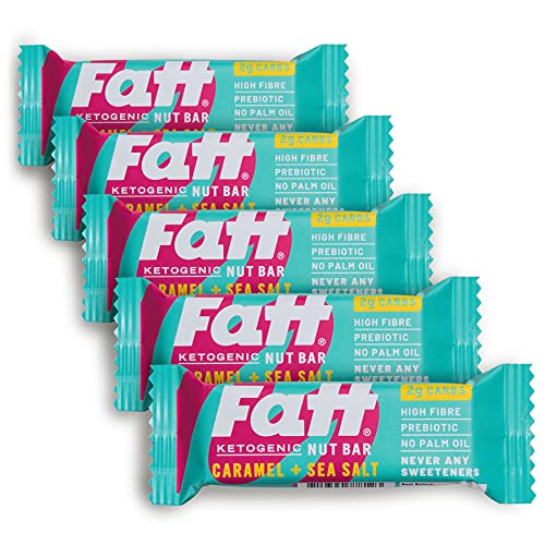 Fatt (aka Fattbar) Keto Nut Bars (Caramel & Sea Salt, 5-Pack) | New Name - Same Keto Bars | 2g Carbs | Super Fats Natural Keto Snacks | Low Carb, High Fibre, Low Sugar, Sweetener Free, Vegan