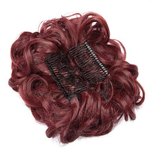 Load image into Gallery viewer, Wine Red Hair Bun Scrunchy Scrunchie Short Messy Curly Wavy Hair Extensions With Combs Clip In Chignon Bun Hairpieces
