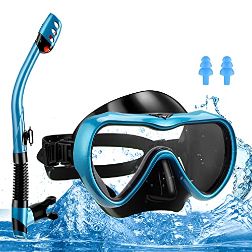 Yumcute Dry Snorkel Set, Adult Anti-Fog Anti-Leak Snorkel Mask,180° Panoramic Ultra-Clear Diving Mask, Soft and Comfortable, Adjustable, Best gifts for Adult and Youth.