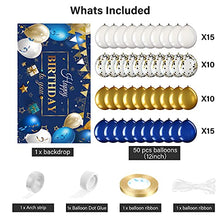 Load image into Gallery viewer, Navy Blue Birthday Confetti Balloons Kit Set 50 Pieces Blue Birthday Photography Backdrop Banner Package for Boys Girls Men Women Birthday Party Decorations Supplies (Navy Blue and Gold)
