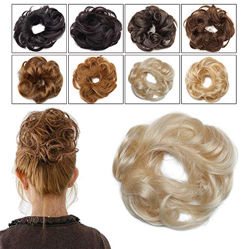 Elailite Messy Hair Buns Hair Piece Real Human Hair Curly - Updo Scrunchies Hair Extensions Donut Hair Chignons For Women - #60 Platinum Blonde