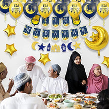 Load image into Gallery viewer, iZoeL Eid Decorations UK with Eid Mubarak Banner, Eid Mubarak Balloons, Eid Mubarak Cake Topper, Eid Mubarak Decorations for Home Set Restaurant Garden - Mubarak UK
