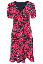 Load image into Gallery viewer, Roman Originals Women Fit &amp; Flare Skater Dress Ladies Stretch Jersey Casual Summer Autumn Winter Party Beach Cruise Holiday V-Neck Knee Length - Fuchsia - Size 18
