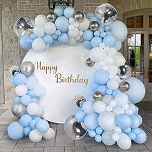 Load image into Gallery viewer, Blue Balloon Garland Arch Kit, 114pcs Macaron Blue White and 4D Silver Latex Balloons for Baby Boy Baby Shower Decorations, Wedding Bride Shower Birthday Backdrop Party Decorations
