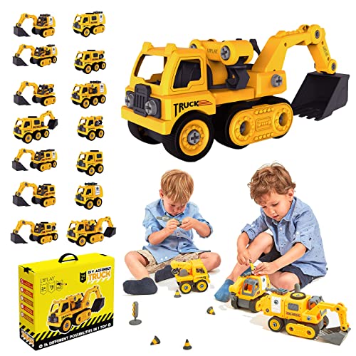 Liplay 14 in 1 DIY Assembly Truck Construction Toys for Boys – Take-Apart Excavator Toy – 76 PCS Digger Toys with Screwdriver and Instruction Manual - Child Safe Boys Toys Age 3 4 5 6 7 8