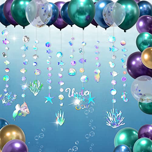 42 pcs Under the Sea Balloon Garland Kit Iridescent Party Supplies for Little Mermaid Party Decoration Ocean Banner Hanging Bubbles Backdrop Décor for Birthday/Bdy Baby Shower