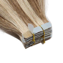 Load image into Gallery viewer, Human Hair Extensions Tape in Straight Skin Weft 100% Remy Real Hair 20pcs 40g Natural Full Head 14&quot; 12/613# Golden Brown and Bleach Blonde
