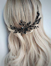 Load image into Gallery viewer, BERYUAN Women Rhinestone Hair Vine Piece Classic Black Crystal Flower Hair Pin Clip Wedding Hair Accessory Gift for Her Party Headpiece for Bride Bridesmaid Girls (Black)
