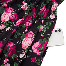 Load image into Gallery viewer, Women Sleeveless Beach Dress Summer Cross V Neck Adjustable Spaghetti Rose Straps Bohemia Floral Flared Swing Dress with Pockets Black L
