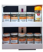 Load image into Gallery viewer, Hustlejacks Spice Rack Organiser, Spice rack kitchen organiser, organise seasoning, best for tidy spices and herbs, expandable rotating spice rack, inside kitchen cupboard, in white plastic.
