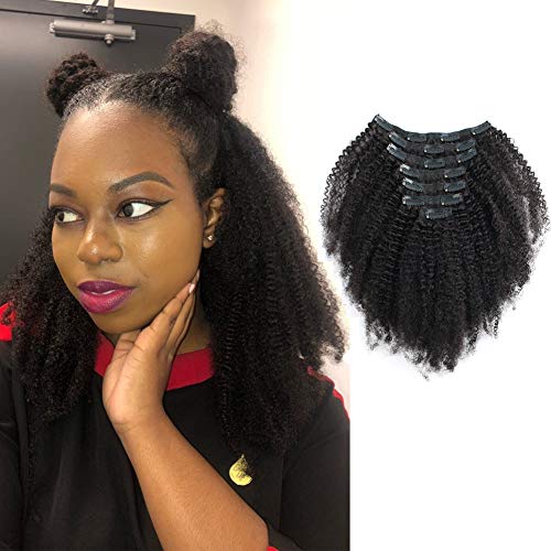 Sassina 8A Grade Afro Curly Clip In Human Hair Extensions 3C 4A Seamless Real Thick Clip On Extensiosn For African Americans 120 Grams 7 Pieces Double Wefts With 17 Clips AC 16 Inch