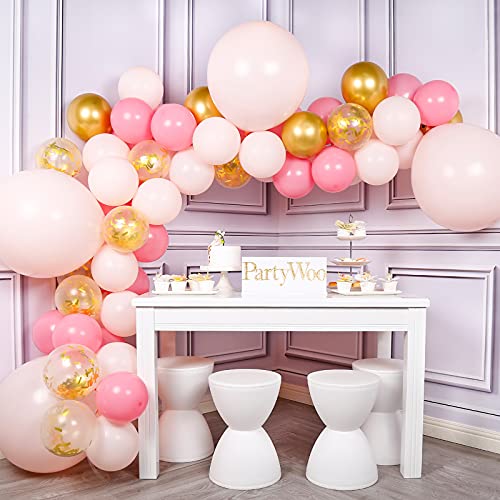 PartyWoo Pink and Gold Balloons, 66 pcs Pink Balloons, Metallic Gold B ...