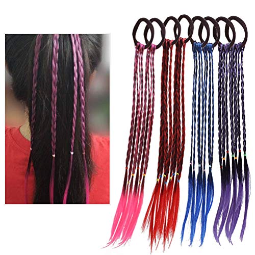Lanjue 8 Packs Colored Hair Extension Hairpieces， Colorful Hair Extension Hair Accessories Twist Braid Hairpieces Colourful Hair Extensions Clip in Costumes Hair Piece for Girls