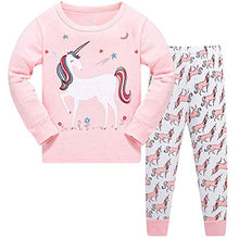 Load image into Gallery viewer, TEDD Girls Christmas Pyjamas Set Toddler Clothes 100% Cotton Sleepwear Animal Printed Pink Unicorn Nightwear Winter Long Sleeve, 02 Unicorn, 6-7 Years
