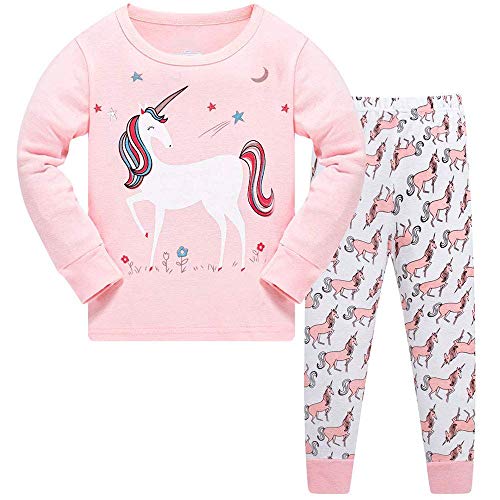 TEDD Girls Christmas Pyjamas Set Toddler Clothes 100% Cotton Sleepwear Animal Printed Pink Unicorn Nightwear Winter Long Sleeve, 02 Unicorn, 6-7 Years