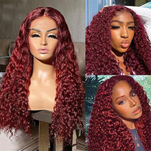 Load image into Gallery viewer, Burgundy Lace Front Wig 4X4 Deep Wave Frontal Wig Brazilian Closure Wigs For Women Human Hair Human Hair Wigs Preplucked 24inch
